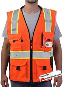 Neopelta Reflective Safety Vest Orange Mesh, Made with 3M Reflective Tape, Heavy Duty Vest with ID pocket, Padded Neck, Orange 4XL