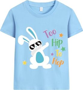 Easter T-Shirts Baby Boys Girls Short Sleeve Shirts Toddler Hip Hop Dabbing Bunny Egg Tractor Graphic Tees Tops, 2# Hip Hop Bunny Blue, 3 Years