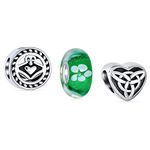 Mixed Set Bundle .925 Sterling Silver Murano Glass Good Luck Celtic Shamrock Irish Green Clover Knot Claddagh Charm Bead Spacer Fits European Bracelet For Women Teen