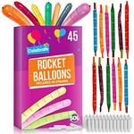 45pk SOL Rocket Balloons Assorted Colours | Flying Balloons | Party Balloons Whistling Balloons Party Bag Fillers for Kids | Noisy Balloons | Screaming Balloons Latex Balloons Loot Bags Favours