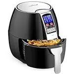 NutriChef Hot Air Fryer Oven - w/Digital Display, Electric Big 3.7 Qt Capacity Stainless Steel Kitchen Oilless Convection Power Multi Cooker w/Basket Pan - Use for Baking, Grill - (Black), One Size