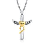 GMXLin Cross Heart Urn Necklace for Mom Ashes Human Cremation Angel Wings Jewelry Holder Men Women Memorial Keepsake Pendant with Stainless Steel Chain