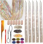 CelineBella Hair Tinsel Kit with Tools Galaxy Glitter Tinsel Hair Extensions Heat Resistant Highlights Sparkling Fairy Hair for Kids Women Girls(48 Inch Pack of 5Pcs, Galaxy)