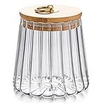 FANTESTICRYAN Glass Coffee Nuts Canister Airtight Storage Jar Petal Decorative Container with Bamboo Lid Metal Handle Easy to Grasp (large conical)