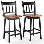 COSTWAY Bar Stools Set of 2, 360°Swivel Rubber Wood Bar Chairs with Backrest & Footrest, Counter Height Barstools for Kitchen Island Pub Dining Living Room (43 x 46 x 97cm, Black)