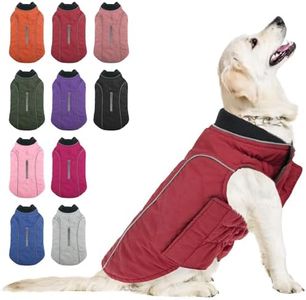 KOESON Dog Winter Jacket, Thick Padded Warm Dog Coat with Harness Hole, Reflective Adjustable Cold Weather Dog Coats for Winter, Cozy Windproof Dog Snow Jacket Vest for Small Medium Large Dogs Red L