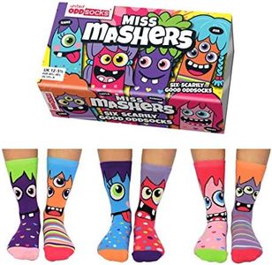 United Oddsocks Miss Mashers- Box 6 Oddsocks For Girls, Multi Coloured, UK 12-5.5, EUR 30.5-38.5, US 13.5-8