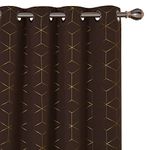 Deconovo Blackout Curtains, Thermal Insulated Curtains, Eyelet Curtains, Gold Diamond Printed Noise Reduction Curtains for Bedroom, 52 x 63 Inch(Width x Length), Chocolate, One Pair