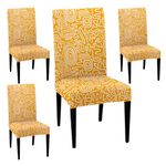 HOTKEI Pack of 4 Orange Printed 200 GSM Dining Table Chair Cover Stretchable Slipcover Seat Protector Removable 1pc Polyester Dining Chairs Covers for Home Hotel Dining Table Chairs