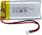 DC 3.7V 500mAh 602040 Rechargeable Lithium Polymer Battery, Suitable for DIY 3.7-5V Electronic Products with Built-in 2-Wire Battery Replacement and LED Lights