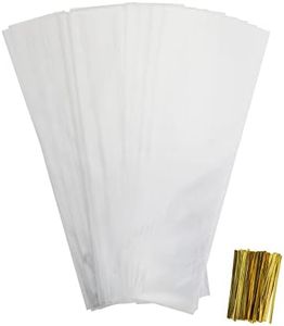 AIRSUNNY 100 Pack 2 x 10 Clear Long Candy Cello Cellophane Treat Bags - OPP Plastic Bags with Twist Ties Perfect for Birthday Favor Candles Pretzel Icy Candy Popsicle (2'' x 10'')