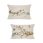 Hysunland 12x20 Inch Patio Bird Lumbar Pillows Set of 2, Colorful Birds on Branches Throw Pillow Covers for Outdoor Furniture, Summer Spring Home Rustic Decor, No Fillers Included