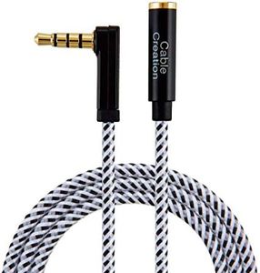 CableCreation Headphone Extension Cable, 90 Degree TRRS 3.5mm Male to Female Audio Extension Cable 4-Conductor(Microphone Compatible), 3 Feet