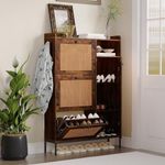 GAOMON Shoe Storage Cabinet with 3 Flip Drawers, Rattan Hidden Freestanding Organizer with Adjustable Shelves and Metal Knob for Entryway, Hallway, Narrow Shoe Rack Cabinet, Easy Assembly (Brown)