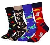 Cansok Men's Animal Funky Novelty Dress Crew Socks (Dinosaur - 4 pairs)