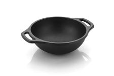 ROSTON Cast Iron Kadai Pre Seasoned Kadhai Wok 20 cm Cookware Kadhai, 8 inch Kadhai 20 cm Diameter Capacity (Cast Iron, Induction Bottom)