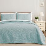 Exclusivo Mezcla Queen Quilt Bedding Set, Lightweight Aqua Blue Quilts Queen Full Size for All Seasons, Soft Microfiber Bedspreads Coverlets Bed Cover with Leaf Pattern, 3 Piece