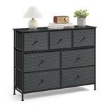 SONGMICS Dresser for Bedroom, Chest of Drawers, Closet Organizer and Storage Cabinet with 7 Fabric Drawers, Metal Frame, Ebony Black and Ink Black ULTS117B01