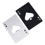 Airoads Ace of Spades Bottle Opener Credit Card Size Pocker Cap Opener Portable Stainless Steel Can Opener (2 Pack Black & Silver)