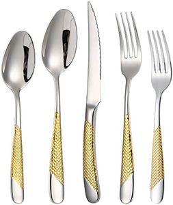 GMAXT Juego de cubiertos para 6 personas, juego de cubiertos de acero inoxidable de 30 piezas, incluye cuchillos, tenedor/cuchara, pulidos con espejo, aptos para lavavajillas
