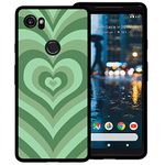 zaztify Phone Case for Google Pixel 2 XL/Pixel XL2, Green Heart Tunnel Center Love Swirl Cute Pattern Shockproof Protective Anti-Slip Thin Slim Soft Cover Shell