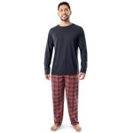 Fruit of the Loom Men's Jersey Knit Top and Flannel Pant Pajama Sleep Set, Navy/Red Plaid, Medium