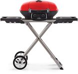 Napoleon TravelQ 285 Portable Gas BBQ Grill, Propane, Red Lid - TQ285X-RD-1-A – Includes Folding Cart, Two Burners, Cast Iron Cooking Grids, Comes With Drop-in Griddle, Ideal for Camping & Tailgating