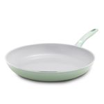 GreenPan Dover 12” Frying Pan Skillet, Non-Toxic PFAS-Free Ceramic Nonstick Coating, Sear Saute Fry Egg Omlete, Dishwasher & Oven Safe, Stay Cool Handle, Easy Pour Rims, Pastel Green