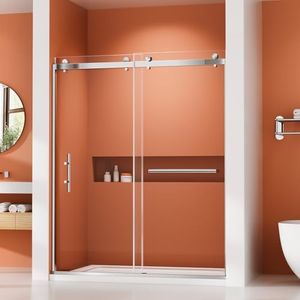 AVKENOEDY 56-60" W x 76" H Double Sliding Shower Door,Framed Sliding Glass Shower Door with 3/8" (10mm) Clear SGCC Tempered Glass,Explosion-Proof Film Nano Coating, Chrome