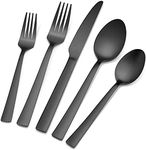 40-Piece Matte Black Silverware Set, E-far Stainless Steel Flatware Set Service for 8, Metal Cutlery Eating Utensils Tableware Includes Forks/Spoons/Knives, Square Edge