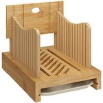 Bamboo Bread Slicer for Homemade Bread. Adjustable Width Bread Slicing Guides. Sturdy Wooden Bread Cutting Board. Makes Cutting Bagels or Even Bread Slices Easy.