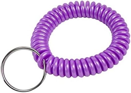 Lucky Line 2” Spiral Wrist Coil with Steel Key Ring, Flexible Wrist Band Key Chain Bracelet, Stretches to 12”, Purple 1 PK (410651)