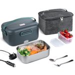 EDIMENS Heated Lunch Box 80W Food Heater 3 in 1 12/24/110-230V Portable Lunch Warmer Upgraded Leakproof Heated, for Car/Truck/Office/School/Home with SS Fork&Spoon and Insulated Carry Bag