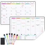 POPRUN Whiteboard Calendar Family Weekly & Monthly Planner for Fridge, Wall and Glass, Self Adhesive Dry Erase Board Stick on Any Smooth Surface, A3 Reusable Fridge Calendar Monday to Sunday-2 Pack