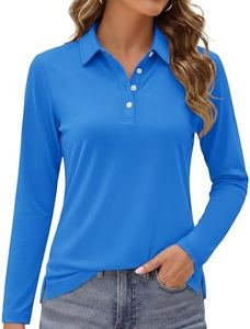 MAGCOMSEN Long Sleeve Shirts for Women Collared Golf Shirt Long Sleeve Polo Shirts for Casual with 4-Button Azure,XL