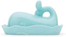 Fox Run Whale Ceramic Butter Dish with Lid, 7", Aqua Blue