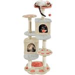 Yaheetech Cat Tree, 145.5cm Cat Tower with Cat Paw Perches, Cat Activity Centre with Multi-level Heart-Shaped Platform & 2 Condos & Bobble Ball, Sisal-covered Scratching Posts for Indoor Cats