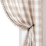 Taupe Pom Pom Curtains for Living Room Tan and White Buffalo Check Pattern Semi Sheer Curtains Light Filtering Linen Textured Window Panels for Office Hotel, Pencil Pleat, Tan, 40" x 90", Set of 2