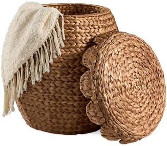 Best Choice Products Scalloped Multipurpose Hyacinth Storage Basket, Plant Décor, Handwoven Organizer Tote for Bedroom, Living Room, Nursey, w/Lid - Chestnut