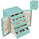 Large Jewelry Box Jewelry Organizer,5-Layer Jewelry Storage Case for Earring Necklace Bracelets Rings Watches Holder PU Leather (Blue)