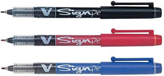 Pilot V Sign Pen - Pointe de 2 mm d'épaisseur - Encre liquide - Lot de 3 - Noir, bleu et rouge