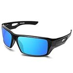 MAXJULI Polarized Wrap Around Sunglasses for Men Women 100% UV400 Protection Sport Sun Glasses for Fishing Driving(Black/Blue)