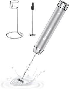 Maestri House Rechargeable Milk Frother with Stepless Speed Control, Handheld Electric Foam Maker Waterproof Detachable Stainless Steel Whisk Drink Mixer Foamer for Lattes, Cappuccino, LunaFro Max