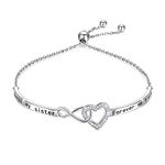 925 Sterling Silver Heart Infinity Inspirational Bracelet Engraved "Always My Sister, Forever My Friend" Adjustable Sisters Bracelets Friendship Jewelry for Women