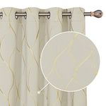 Deconovo Room Darkening Curtains, Ring Top Curtains, Blackout Thermal Insulated Curtains, Gold Wave Foil Printed Eyelet Curtains for Girls Bedroom, 46 x 54 Inch (Width x Length), Beige, One Pair