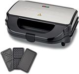Tower T27032 3-in-1 Deep Filled Snack Maker with Non-Stick Coated Plate and Automatic Temperature Control, 900W, Stainless Steel