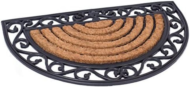 BIRDROCK HOME Half Round Coir Doormat with Scroll Border - Natural Fiber and Rubber Door Mat for Outdoor Entryway - Heavy Duty Dirt Trapper - Decorative Front Porch and Backdoor Rug -18 x 30
