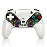 Gamrombo RGB Wireless Controller for PS5/Pro/Slim & PCs, Bluetooth Gamepad with Back Buttons, Touchpad, Macro, Turbo, Dual Vibration, 6-Axis Sensor, Speaker, 3.5mm Audio Jack, White