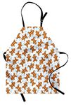 ABAKUHAUS Gingerbread Man Apron, Traditional Christmas Icons Cookie Pattern Festive Tile, Unisex Kitchen Bib Apron with Adjustable Neck for Cooking Baking Gardening, Pale Caramel Baby Blue White