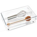 InterDesign Linus Non-Slip Multipurpose Plastic Kitchen Drawer Organizer for Silverware, Spatulas, Cutlery, Gadgets, Office Supplies, Cosmetics – Clear